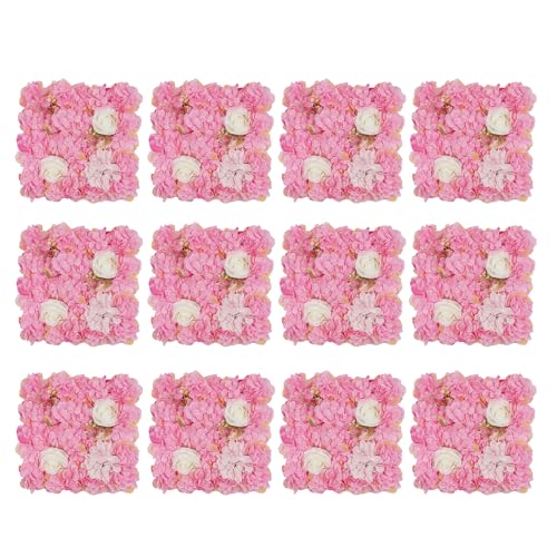 12 Pcs Flower Wall Backdrop,15"x15" 3D Floral Wall Panel,Artificial Silk Flower Wall Background for Wedding Celebrations,Festive Party Backdrops,Home Decor (Pink) - color: Pink