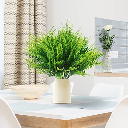 8 Bundles Ferns Artificial Plant Flower Outdoor Fake Boston Fern Bushes UV Resistant Plastic Faux Fern Greenery Stems Leaves for Home Indoor Outside Ground Porch Garden Arrangements Décor - color: Green Fern, size: 8pcs