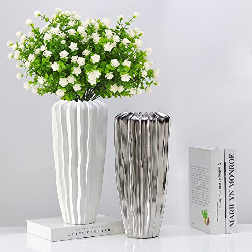 Artificial Flowers Outdoor,UV Resistant Fake Flowers 20 Bundles Faux Outdoor Plants Plastic Flowers Greenery Bushes for Indoor Outside Home Porch Decoration (White) - color: White, size: 20 Bundles