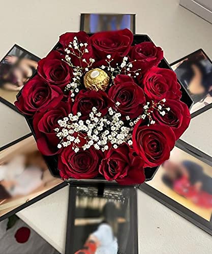 USA-SALES UNIKPACKAGING Premium Quality Hexagon Shape Flower Gift Box, w Drawer, Size 9.5″ x 8.3″ x 6.1″ inch, for Luxury Style Flower Arrangements (Black) - color: Black