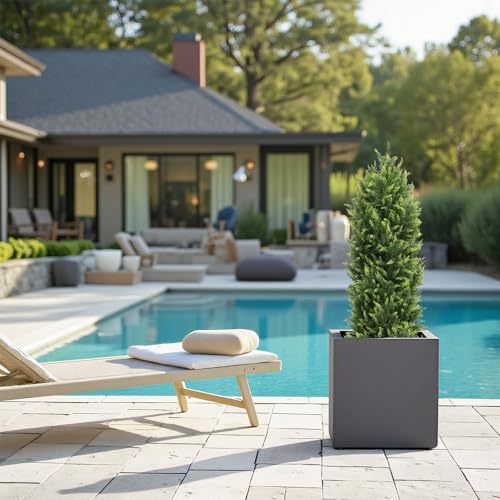 THE BLOOM TIMES 4FT Tall Artificial Cedar Topiary Trees Set of 2, UV Resistant Large Faux Cypress Evergreen Plants for Outdoor Planters, Realistic Fake Bushes & Shrubs for Front Porch Decor - color: Lush Cypress Trees, size: 4 Foot