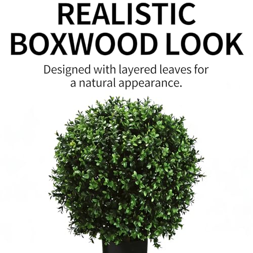 Artificial Boxwood Topiary Trees, 24 Inch Faux Plants for Front Door Porch Decor, 2 Pack UV Resistant Fake Greenery in Pots for Patio Entryway Indoor Outdoor - size: 24" Boxwood