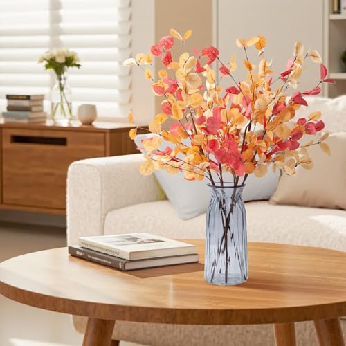 6pcs Eucalyptus Stems Fake Orange Red Autumn Leaves Artificial Silk Flowers Fall Decor Bouquet Faux Branches Centerpiece Flores Plants for Home Party Decor Wedding Decoration - color: 6pcs-orange