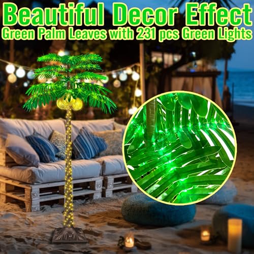 6FT LED Lighted Palm Tree with 431pcs Lights, Artificial LED Palm Tree with 3 Glowing Coconuts, Simulated Trunk with Lights, 8 Lighting Modes&Timer. - size: 6FT