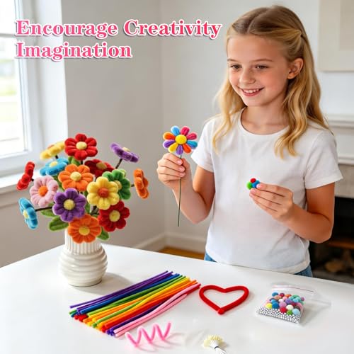 800Pcs Pipe Cleaners Craft, 16 Colors Pastel Pipe Cleaner Flower, Thick Chenille Pipe Cleaners Bulk with Floral Wires, Tape, Stamen, Ribbon & Video Tutorial, DIY Handmade Bouquet, Creative Gift - color: 800 Pcs 16 Colors-Flowers