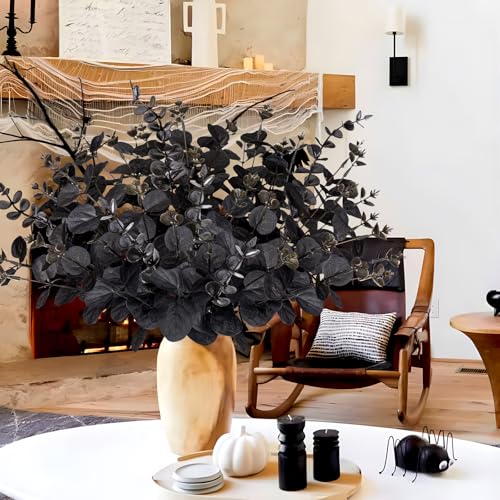 Yen Jean 20PCS Black Halloween Decor Artificial Flowers Bulk - Eucalyptus Stems Branches Decorations for Table Indoor Centerpieces Party Supplies - style: Black
