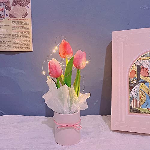 UKELER Tulips Artificial Flowers Bulk 24 Pcs Faux Tulips PU Floral Spring Fake Flowers for Home Kitchen Wedding Birthday Party Decorations, Dark Pink - color: Dark Pink