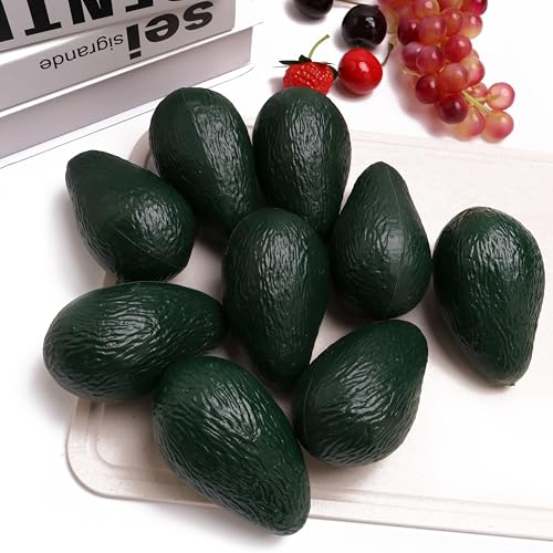 9PCS Simulation Avocado Fruit Simulation Plastic Avocado is Suitable for Food Trade Show, Fruit Shop, Bakery, Christmas Thanksgiving Table Decoration, Photo Props - color: False Avocado