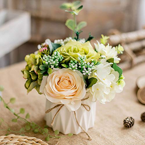 TKAS Artificial Flowers Fake Flowers Silk Rose Bouquets Decoration with Ceramics Vase for Table Home Office Wedding (Mix Color-1) - color: Mix Color-1