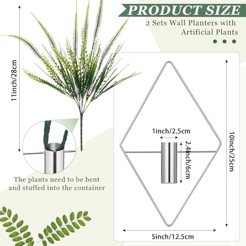 Canlierr 2 Pieces Wall Decor Hanging Planters with Artificial Plants Metal Hanging Vase Indoor Plants Holder Modern Boho Wall Art for Bathroom Bedroom Living Room Decor(Silver,Boston Fern) - color: Silver, size: Boston Fern