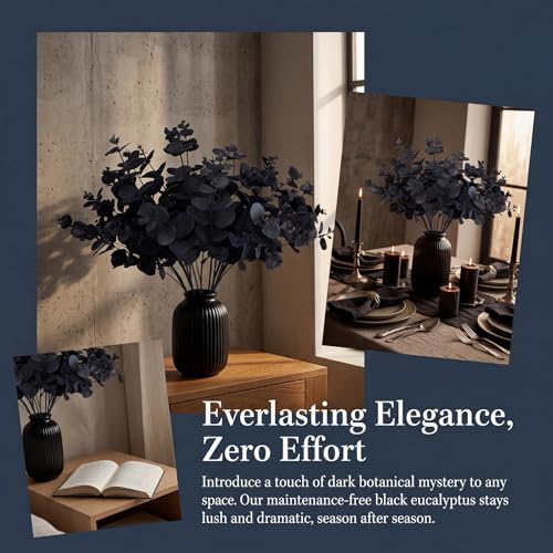 GREENTIME 2 Pack Black Eucalyptus Stems with 20 Branches 18.5'' Artificial Flower Bouquet for Vase Halloween Wedding Table Centerpiece Decor - color: Black - Eucalyptus Stems