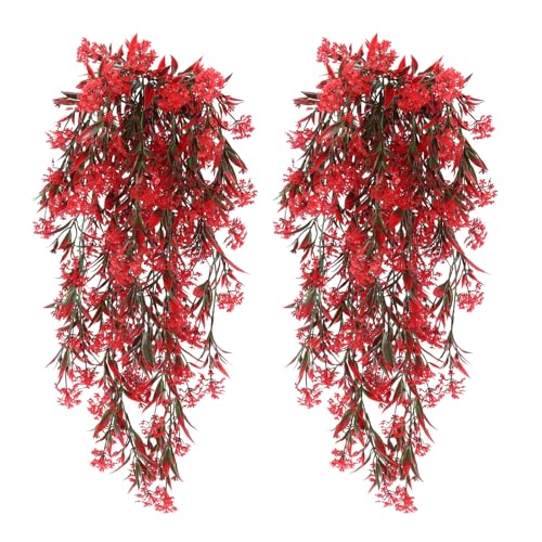 RECUTMS Artificial Hanging Plants 4 Pcs Ferns Plants Large Faux Artificial Hanging Plants Wall Plants Fake Ivy Room Decor Home Garden Wedding Party Indoor Outdoor Decorations(Red) - color: Style1-red