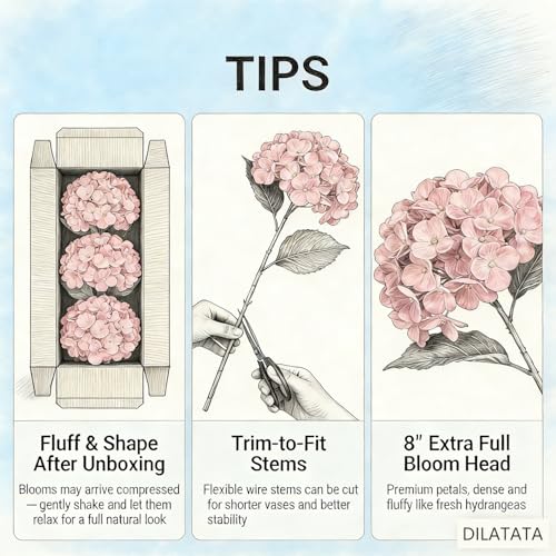 Large Real Touch Hydrangea Artificial Flowers with Stems, 8" Full Bloom Fresh Touch Faux Hydrangea Bouquet for Vase Decor, Wedding Centerpieces, Home Table Arrangement 25.5” Tall Pink Hydrangeas - color: Lpink-l