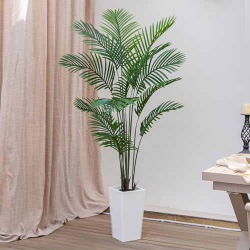 VIVATREES Palm Tree 5FT Artificial, 60in Tall Faux Palm Tree with 15.7 White Planter, Fake Potted Tree for Indoor & Outdoor Home Office Decor - style: 5ft-white