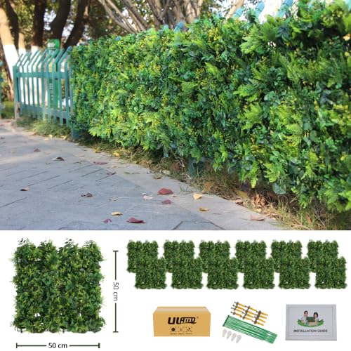 Artificial Grass Wall Panels, 12pcs 20"x20" Plant Wall Mats for Greenery Backdrop, 3sqms Outdoor Green Hedges for Privacy Screening Fence