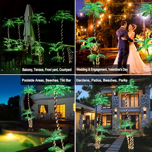 SOSHOT 7FT Lighted Artificial Palm Tree with Three Trunks and 260 LED Lights - Ideal for Outdoor/Indoor Use, Perfect for Tiki Bars, Patios, Homes, Offices, Beaches, Yards Pool, and Cruise Party - style: 7FT Electric