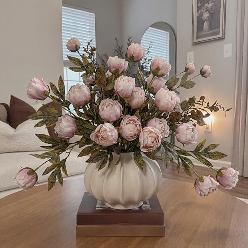 Thiccywoov 12 Pcs Faux Peony Stems Flowers Bulk Vintage Artificial Silk Peonies Stems Real Look Fake Peonies Branch for Vase Filler DIY Bouquet Centerpiece Home Indoor Outdoor Decor (Brownish) - color: Brownish