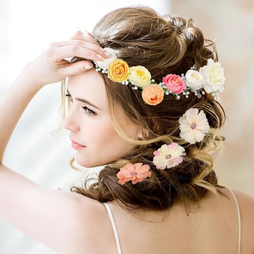 ATTGREAT Fake Flower Heads Mini Silk Flowrs Bulk Small Flower 3D Loose Faux Daisy Rose Sunflowers Plum Blossoms Craft for Wedding Party Cake Baby Shower Home Decor, 110Pcs(Champagne) - color: Champagne