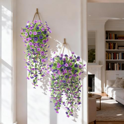 ZFProcess Artificial Hanging Flowers Plants for Outdoor Spring Summer Decoration, 2PCS Faux Silk Daisy UV Resistant Look Real for Outside Home Indoor Planter Porch Garden Yard Decor(Dark Orchid) - color: A Dark Orchid