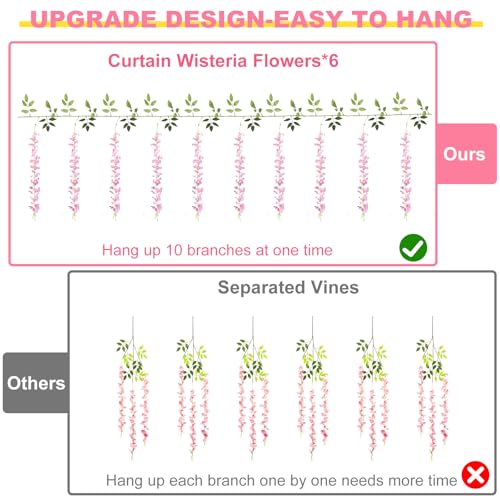 Alotiki Wisteria Artificial Flowers Garland,10Pcs Total 60ft Silk Fake Pink Wisteria Flowers Hanging for Home Garden Wedding Arch Party Indoor Outdoor Decor(10,Pink) - color: Pink, size: 10
