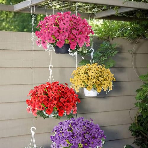 16 Bundles Red Flowers Artificial Outdoor Summer UV Resistant Fake Flowers Outdoor Porch Summer Decor Outside Artificial Plants for Window Box - color: C - Red - 2
