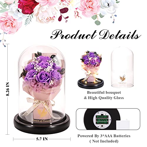 Mothers Day Flowers Roses Gifts for Mom,Forever Preserved Flower Rose in Glass Dome,Fresh Flowers for Delivery,Mothers Day Birthday Gifts for Wife Women Mom Grandma from Daughter - color: Purple