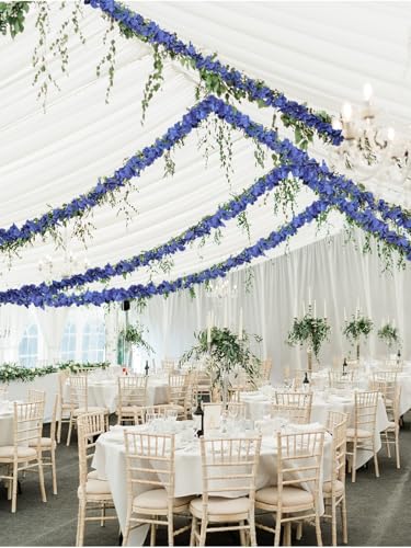 12PCS Royal Blue Wisteria Hanging Flowers 6.4FT Artificial Hanging Wisteria Flowers for Decoration for Wedding Arch, Backdrop, Garden Party Decor (Royal Blue) - color: Royal Blue
