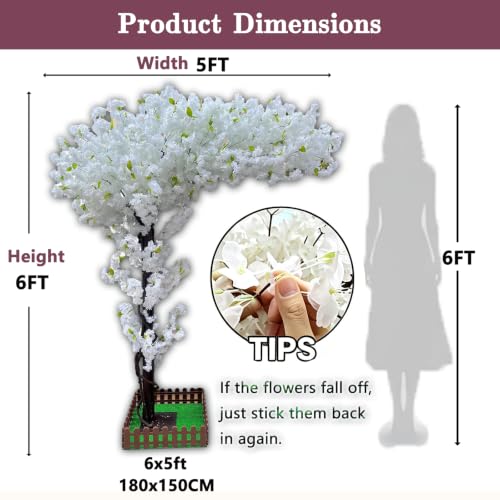 White Artificial Cherry Blossom Trees 6ft Large for Indoor Outdoors,Faux Fake Cherry Blossom Tree for Living Room Wedding Party Office Shopping Hotel Restaurant Home Decor - color: White, size: 5ft 11in