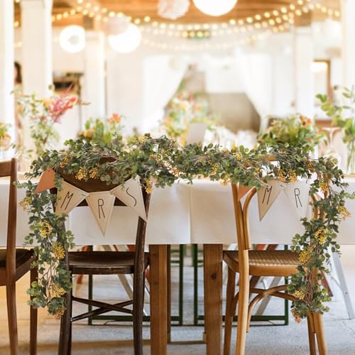 RECUTMS Artificial Eucalyptus Leaves Greenery Garland 2Pack 5FT Hanging | With Yellow Grape Berries, Faux Vine, For Indoor Outdoor, Home Garden Office Door Stairs, Wedding Arch Party Decor - color: Grape Vine Yellow