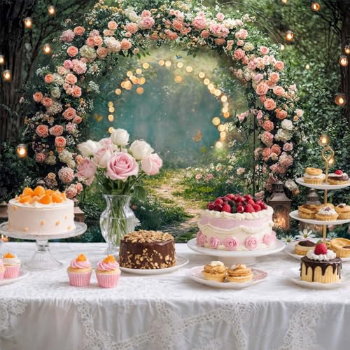 5x4ft Enchanted Forest Wedding Photography Backdrop Wonderland Roses Fairy Tale Backdrop Pink Flower Birthday Newborn Baby Shower Wedding Bridal Party Banner Photo Booth Props Anniversary Background - color: Multi6, size: 5X4FT