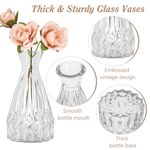 Set of 40 Glass Bud Vases, Small Clear Glass Vases in Bulk, Mini Vintage Embossed Flower Vase for Wedding, Centerpieces, Birthday Party, Home Table Decorations, Baby Shower (Clear) - color: Clear