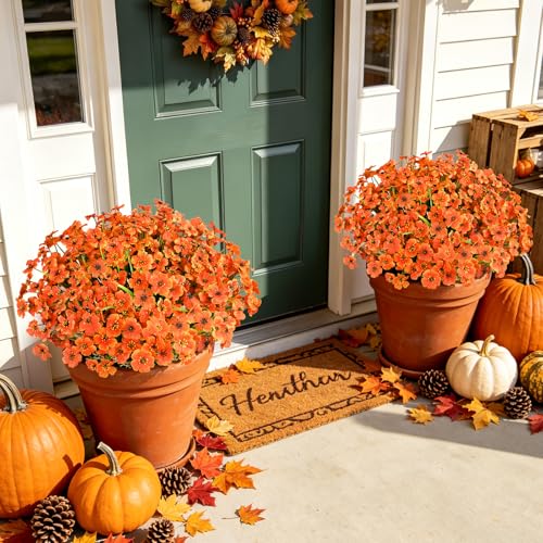 AmyHomie 20 Bundles Artificial Fall Flowers for Outdoor Outside Fall Decoration UV Resistant Faux Mums No Fade Fake Plastic Plants Garden Porch Window Box Decorating(Fall Orange) - color: Pure Fall Orange, size: 20