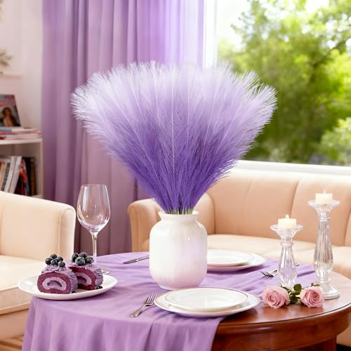 TORONTOKYO ORONTOKYO Gradient Purple Pampas Grass Decor, 50Pcs 21.6 inch Artificial Faux Pompas Grass Small Fluffy Arrangement for Wedding Boho Home Decor Vase Filler - color: Purple, size: 21.6inch-50Pcs