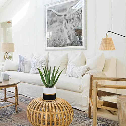 Briful Succulents Artificial Plants Fake Aloe Vera Plants in Gold and Black Pot Farmhouse Faux Agave Plant for Home Office Desk Bathroom Shelf Decorations - color: Agave Greenery#008