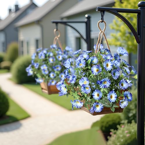 Blue Artificial Morning Glory Flowers for Outdoor Planters, Premium UV Resistant Silk Faux Flowers for Porch, Hanging Basket & Window Box, Lifelike Floral Arrangement, No Pot 13.3“ 4 Bundles - color: Blue 4pcs