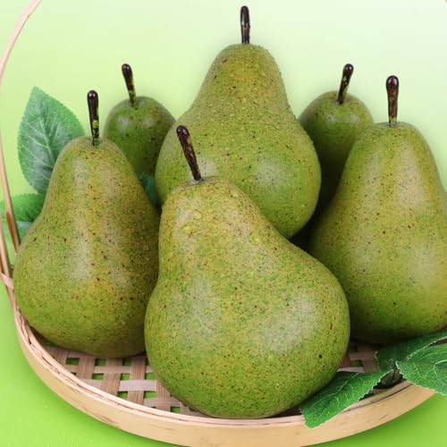 Gresorth 6pcs High Grade Fake Green Pear Decoration Artificial Realistic Fruit Simulation for Home Party Holiday Christmas Display - color: R