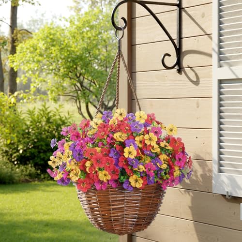 Lifewit Artificial Flowers for Outdoor Indoor, 12 Bundles Plastic Fake Flowers Daisy with Eucalyptus Leaves for Home Garden Decor, Porch, Window Box(Mix for Fuchsia Purple Yellow Red) - color: 4 Mix Color(fuchsia Purple Yellow Red)