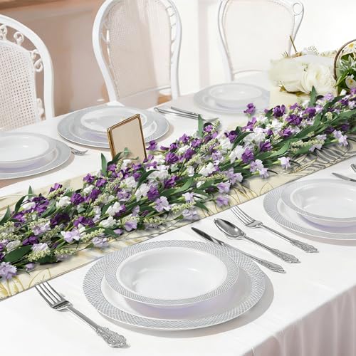 6ft Spring Summer Flower Garland, Artificial Floral Vine for Wall Backdrop Mantle Fireplace Stair Table Wedding Arch, All Season Home Door Porch Decor (Purple) - color: Purple