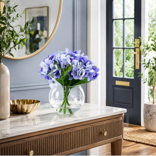 2 Pcs Hydrangea Artificial Flowers - Fake Flowers Real Touch Floral Arrangement with Faux Water in Glass Vase, Home, Bathroom and Office Table Centerpiece Decor