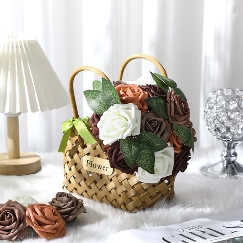 50 Pcs Artificial Foam Rose Flower Faux Bouquet Wedding Fake Rose Gift for Mother's Day Women DIY Bridal Shower Party Table Birthday Home Spring Decor (Shades of Earth Tones) - color: Shades of Earth Tones