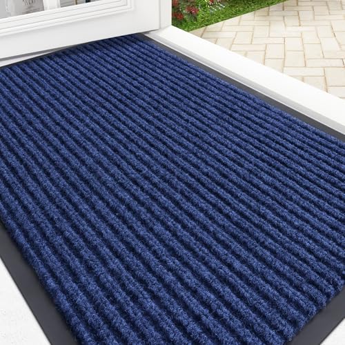 OLANLY Front Door Mat Indoor Outdoor Entrance, Waterproof Heavy Duty Doormat, Fade Resistant, Low Profile, Easy Clean Patio Porch Welcome Floor Mats for Entry, 29.5x17, Blue - color: Blue, size: 29.5" X 17"
