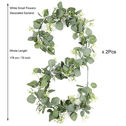 Gypsophila Artificial Eucalyptus Garland 2 Pack, 5.8Ft Faux Baby Breath Flowers Vine, Real Touch Hanging Flower Decor for Wedding Arch Party (White)