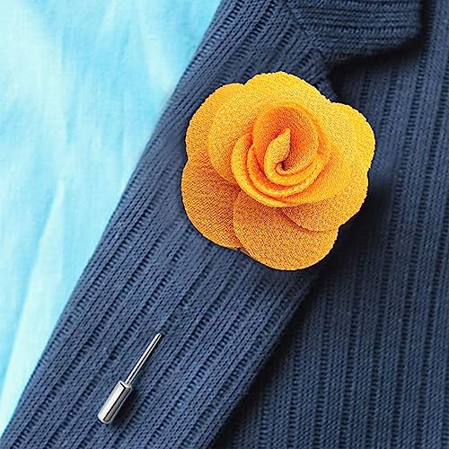 Rhungift Men's Camellia Flower Lapel Pin Handmade Rose Boutonniere Stick Brooch for Suits Wedding Party Groom Multicolor Men Women - color: Yellow