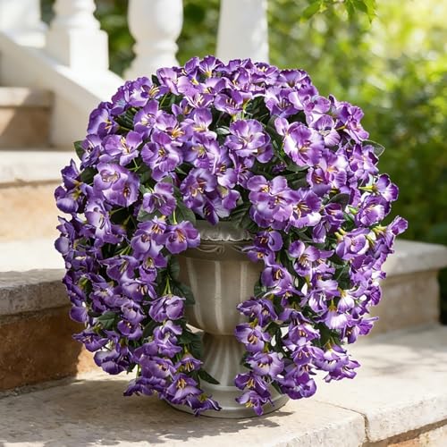 Ivydale Hibiscus Artificial Fake Hanging Flowers Plants for Outdoor Spring Decoration, 2PCS UV Resistant Faux Hibiscus Silk Flowers Realistic Look Real for Planters Outside Porch Patio Yard, Violet - color: A-violet, size: 2pcs