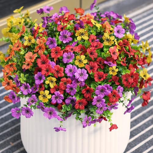 INQCMY Artificial Flowers for Outdoors Faux Plants Outdoor Fake Flowers Spring Decoration,12 Bundles Faux Silk Colorful Daisy Realistic UV Resistant for Outside Home Planter Window Porch Patio Yard - color: Purple,red,orange,yellow, size: 12 PCS