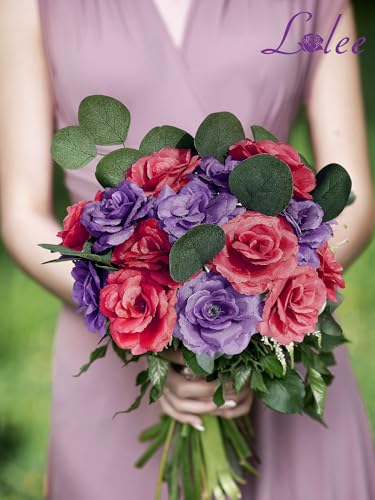 LELEE 108pcs Roses Head Flowers with Stem, Purple & Red Artificial Cemetery Flowers Rose Bulk, Violet Silk Rose for Flower Arrangements Spring Gravesite Funeral Bouquets Memorial Grave Decor - color: Wine-purple