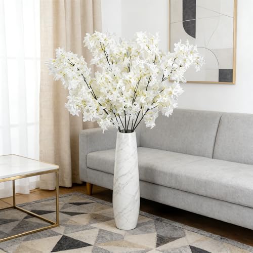 4PCS 38inch Lilac Artificial Flowers White Fake Delphinium Long Stem Silk Real Touch Flower Faux Lilac Floral Arrangement for Tall Vase Table Centerpieces Wedding Garden Home Decoration(White) - color: 38inch White