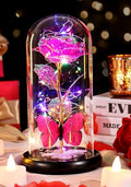 Gifts for Mom Birthday Gifts for Women Pink Rose Eternal Flower Light Up Rose in Glass Dome with Butterfly, Galaxy Crystal Flowers Gifts for Grandma Wife Daughter Her Delivery Prime - color: Light Pink