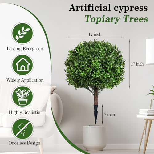 24" Artificial Olive Leaf Topiary Ball Tree Set of 2, UV & Fade Resistant Faux Evergreen Shrubs, Fake Plants for Indoor Outdoor Front Porch Garden Decoration - color: Olive