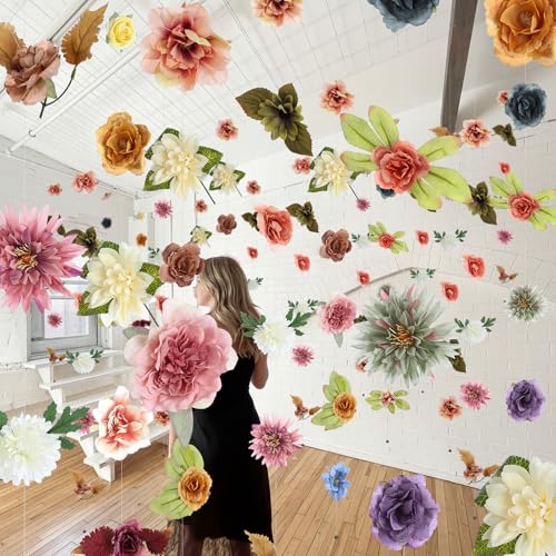 XunYee 6 Pcs 35.4 ft Flower Garlands Artificial Wildflower Vines Floral Hanging Backdrop Fake Flower Garlands Faux Silk Wildflower Vine for Wedding Bridal Shower Home Garden Wall Arch Decor(Boho) - style: Boho